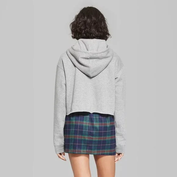 NEW Women's Hooded Cropped Sweatshirt - Wild Fable Heather Gray Small - Picture 3 of 6